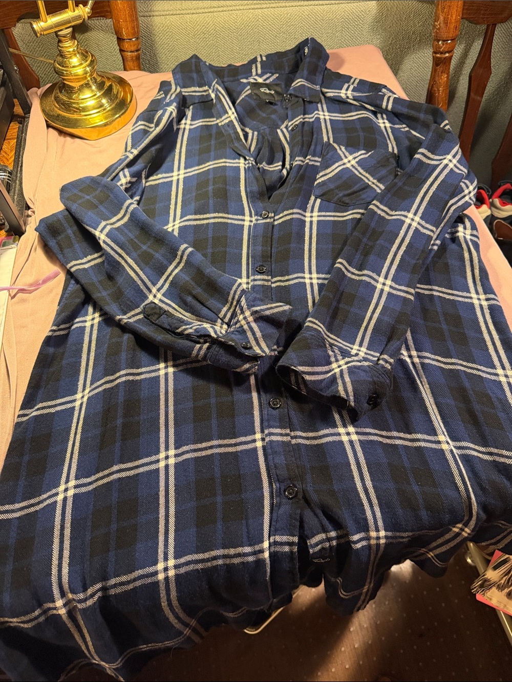 Rails Blue and Black Plaid Midi Shirt Dress